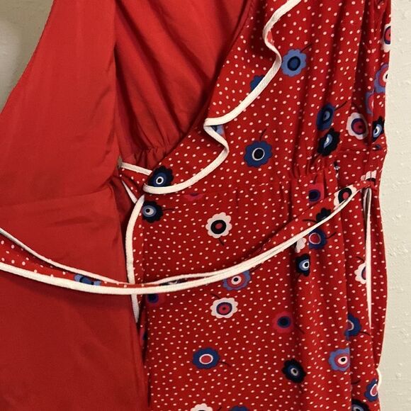 ModCloth Floral and Polkadot Red Wrap Dress size Small - Picture 5 of 8